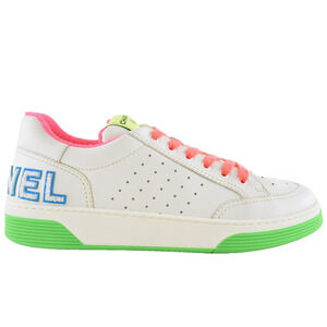 Chanel Mens 20P White Multicolor Neon CC Logo Flat Runner Trainer Sneaker 44 11